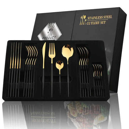 Conjunto de Talheres de Aço Inoxidável 24 Peças - Utensílios de Mesa Duráveis e Elegantes