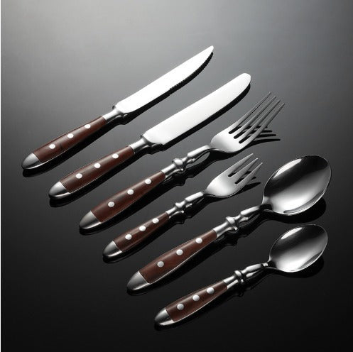 Conjunto de Talheres de Aço Inoxidável Clássicos com Acabamento em Resina Elegante