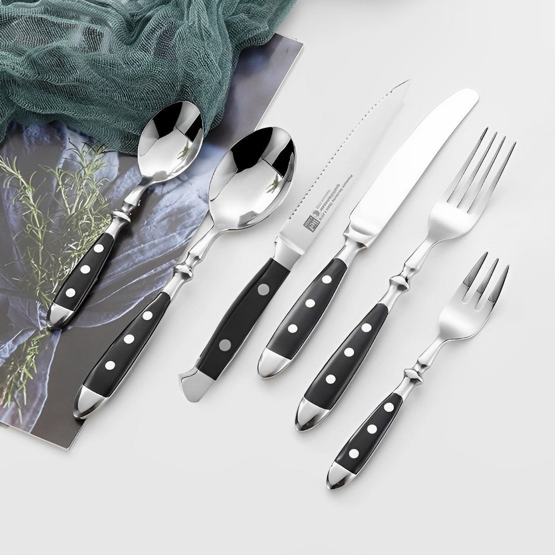 Conjunto de Talheres de Aço Inoxidável Clássicos com Acabamento em Resina Elegante