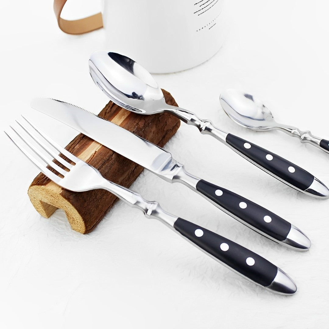 Conjunto de Talheres de Aço Inoxidável Clássicos com Acabamento em Resina Elegante