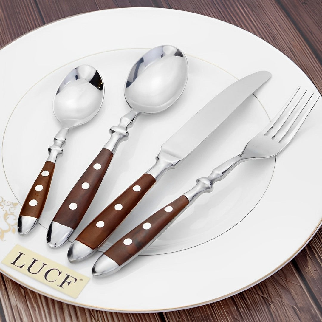 Conjunto de Talheres de Aço Inoxidável Clássicos com Acabamento em Resina Elegante