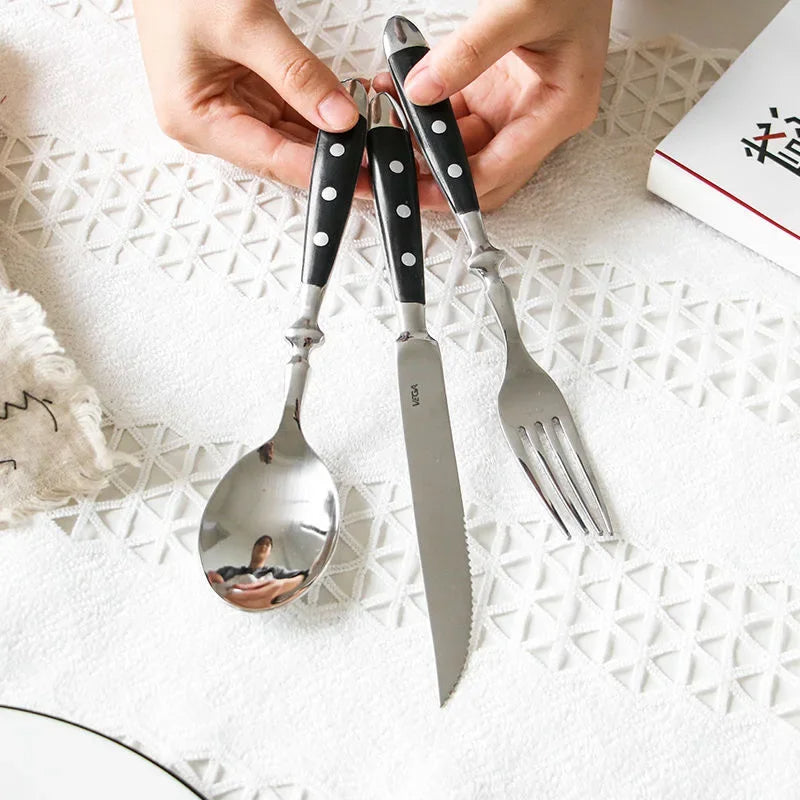 Conjunto de Talheres de Aço Inoxidável Clássicos com Acabamento em Resina Elegante