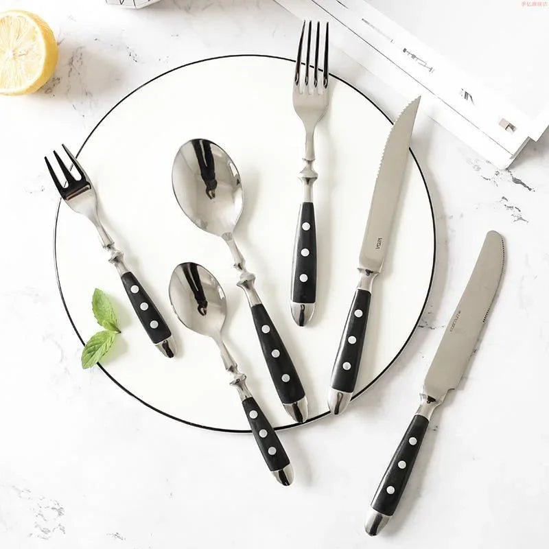 Conjunto de Talheres de Aço Inoxidável Clássicos com Acabamento em Resina Elegante