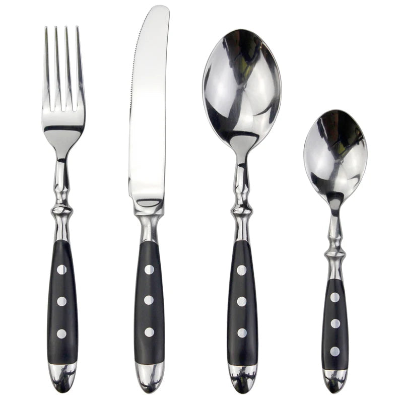 Conjunto de Talheres de Aço Inoxidável Clássicos com Acabamento em Resina Elegante