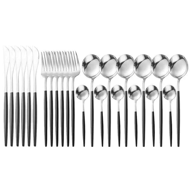 Conjunto de Talheres de Luxo 24 Peças em Aço Inoxidável - Elegante e Durável