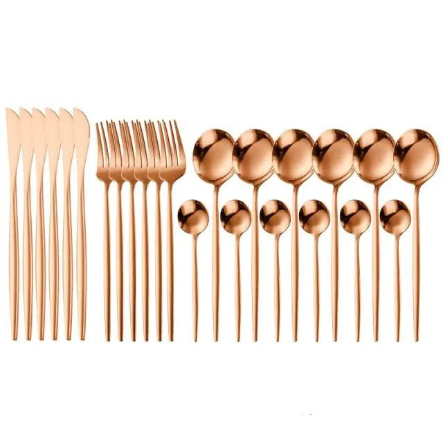 Conjunto de Talheres de Luxo 24 Peças em Aço Inoxidável - Elegante e Durável