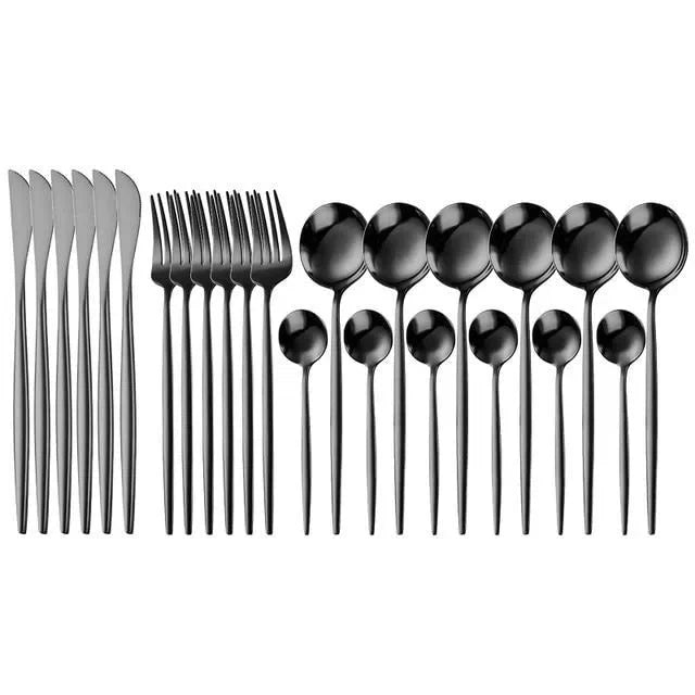 Conjunto de Talheres de Luxo 24 Peças em Aço Inoxidável - Elegante e Durável