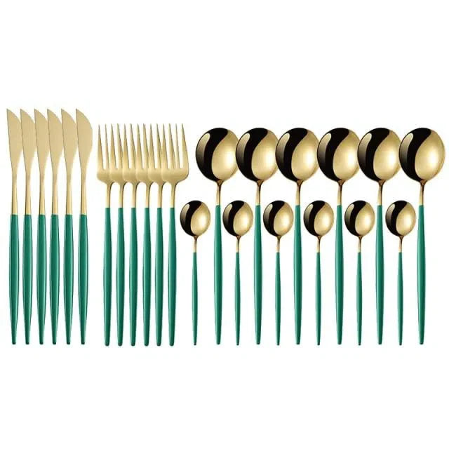 Conjunto de Talheres de Luxo 24 Peças em Aço Inoxidável - Elegante e Durável