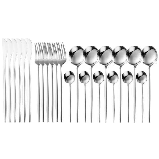 Conjunto de Talheres de Luxo 24 Peças em Aço Inoxidável - Elegante e Durável