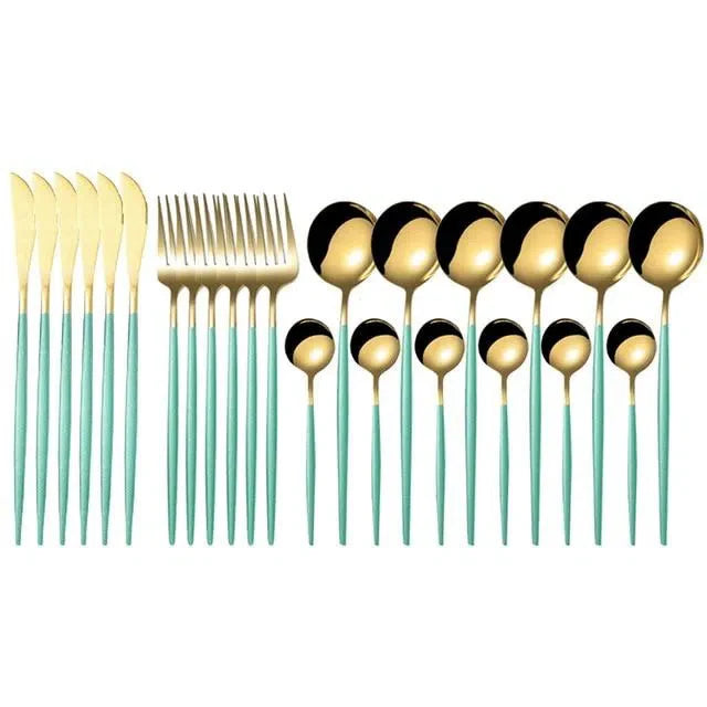 Conjunto de Talheres de Luxo 24 Peças em Aço Inoxidável - Elegante e Durável