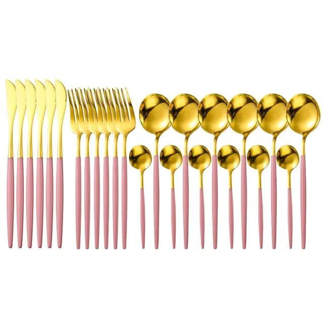 Conjunto de Talheres de Luxo 24 Peças em Aço Inoxidável - Elegante e Durável