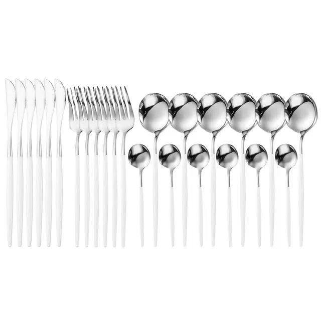 Conjunto de Talheres de Luxo 24 Peças em Aço Inoxidável - Elegante e Durável