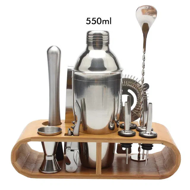 Conjunto de Utensílios de Coquetelaria Profissional com Suporte de Bambu - 12 Peças