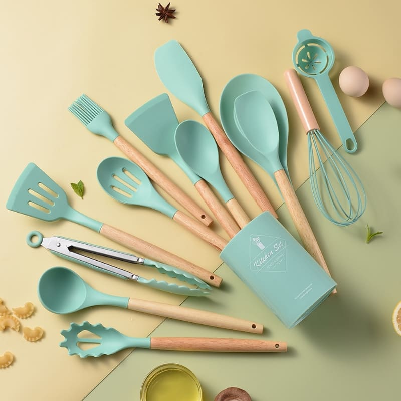 Conjunto de Utensílios de Cozinha 14 Peças em Silicone com Organizador