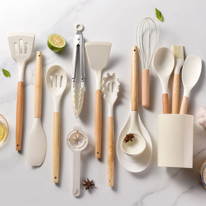 Conjunto de Utensílios de Cozinha 14 Peças em Silicone com Organizador