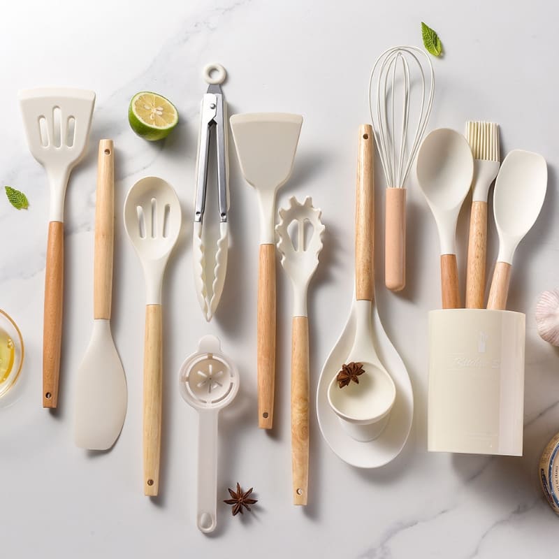 Conjunto de Utensílios de Cozinha 14 Peças em Silicone com Organizador