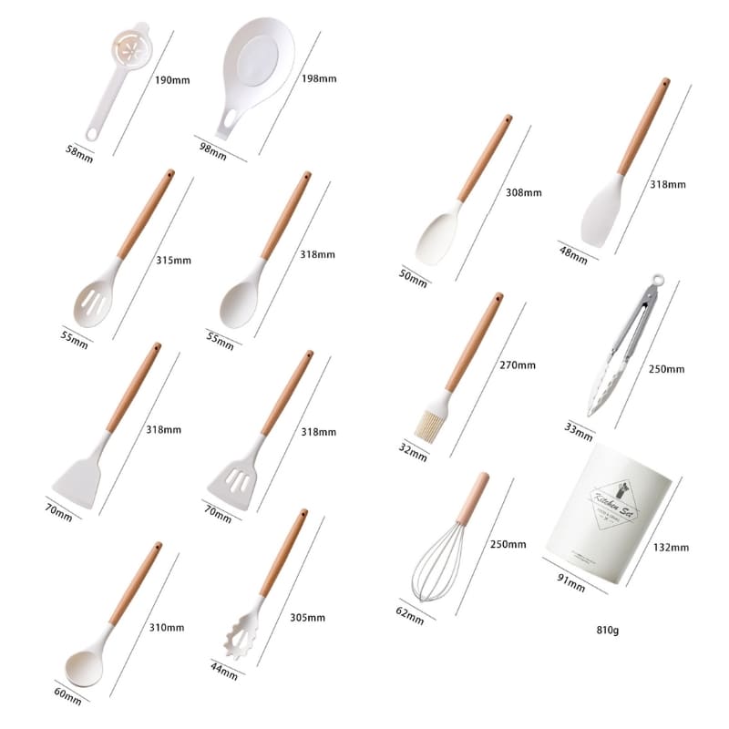 Conjunto de Utensílios de Cozinha 14 Peças em Silicone com Organizador