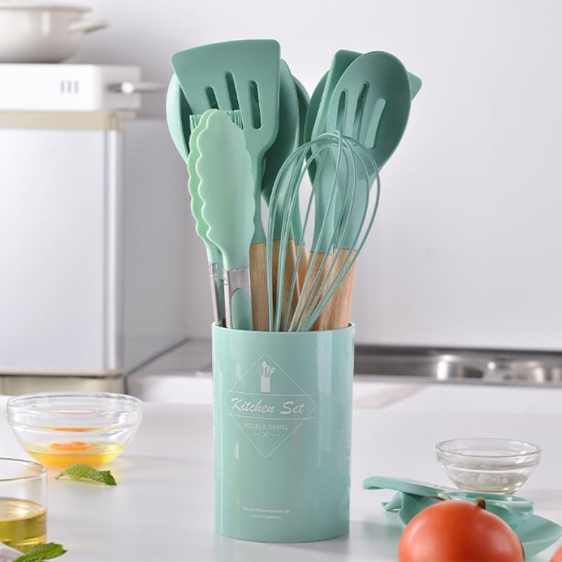 Conjunto de Utensílios de Cozinha 14 Peças em Silicone com Organizador