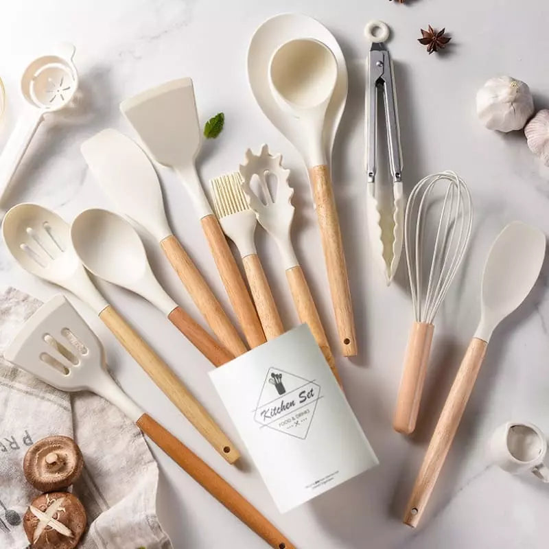 Conjunto de Utensílios de Cozinha 14 Peças em Silicone com Organizador