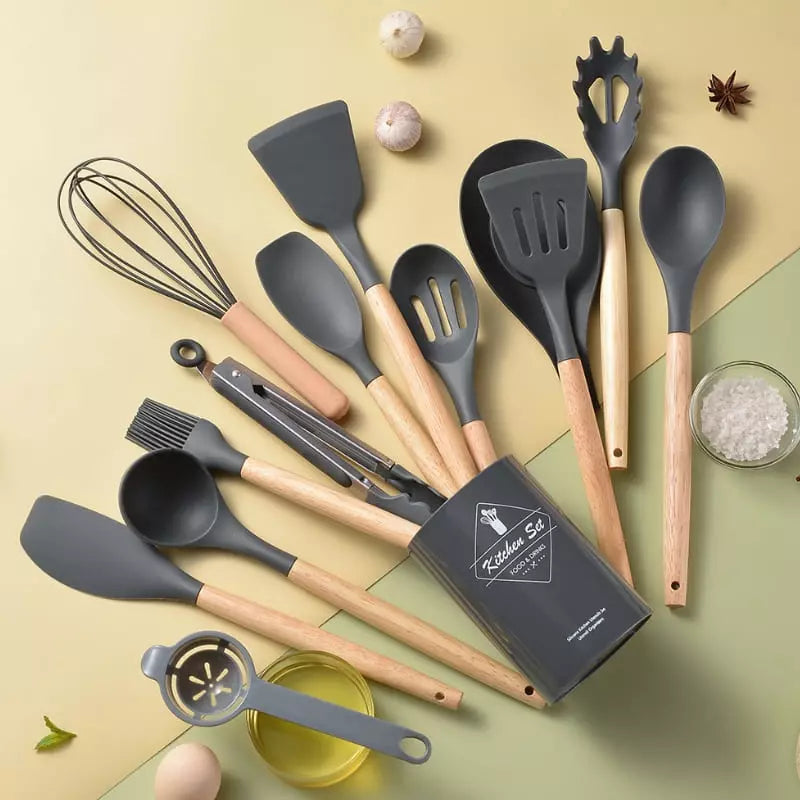 Conjunto de Utensílios de Cozinha 14 Peças em Silicone com Organizador