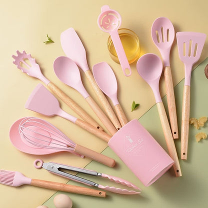 Conjunto de Utensílios de Cozinha 14 Peças em Silicone com Organizador