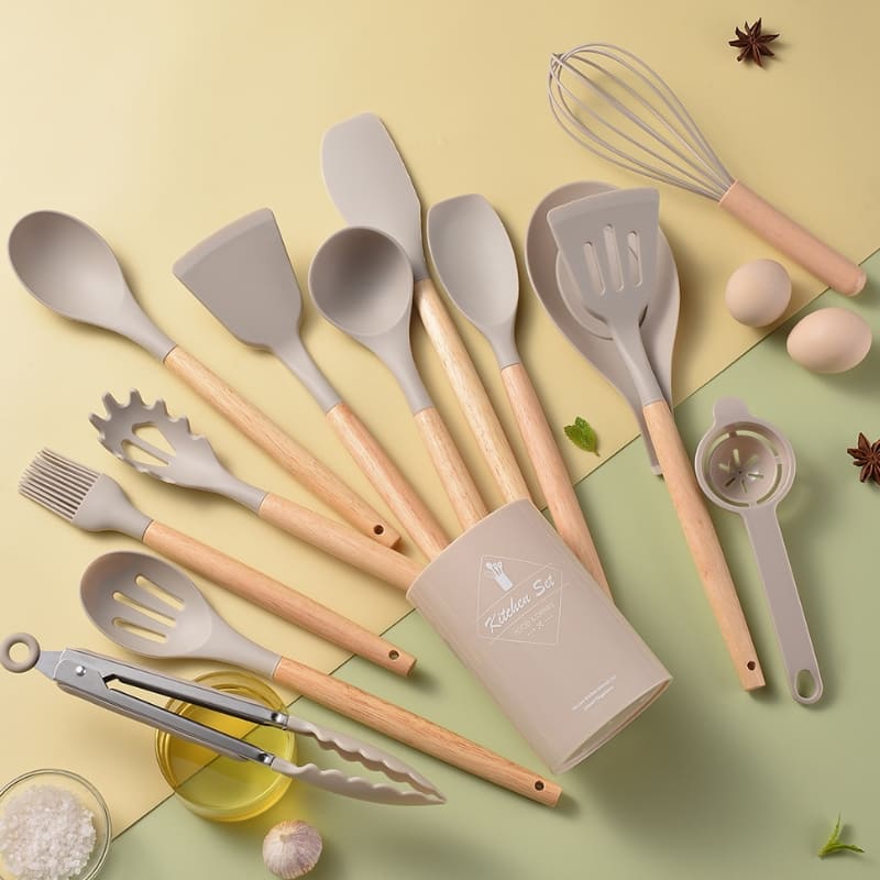 Conjunto de Utensílios de Cozinha 14 Peças em Silicone com Organizador