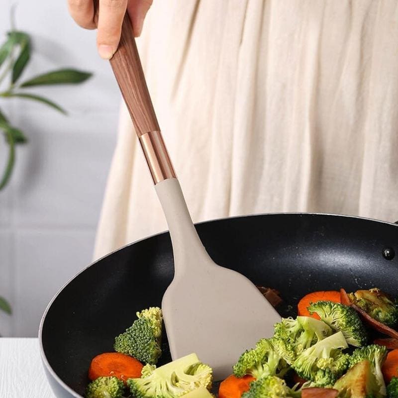 Conjunto de Utensílios de Cozinha de Silicone 10 Peças com Organizador Rosé