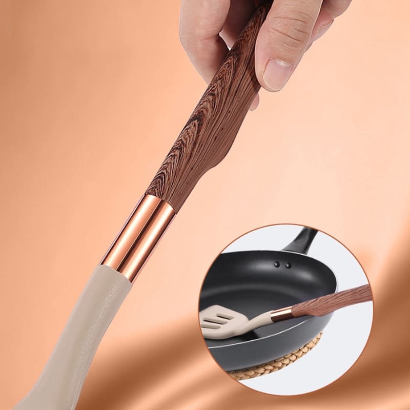Conjunto de Utensílios de Cozinha de Silicone 10 Peças com Organizador Rosé