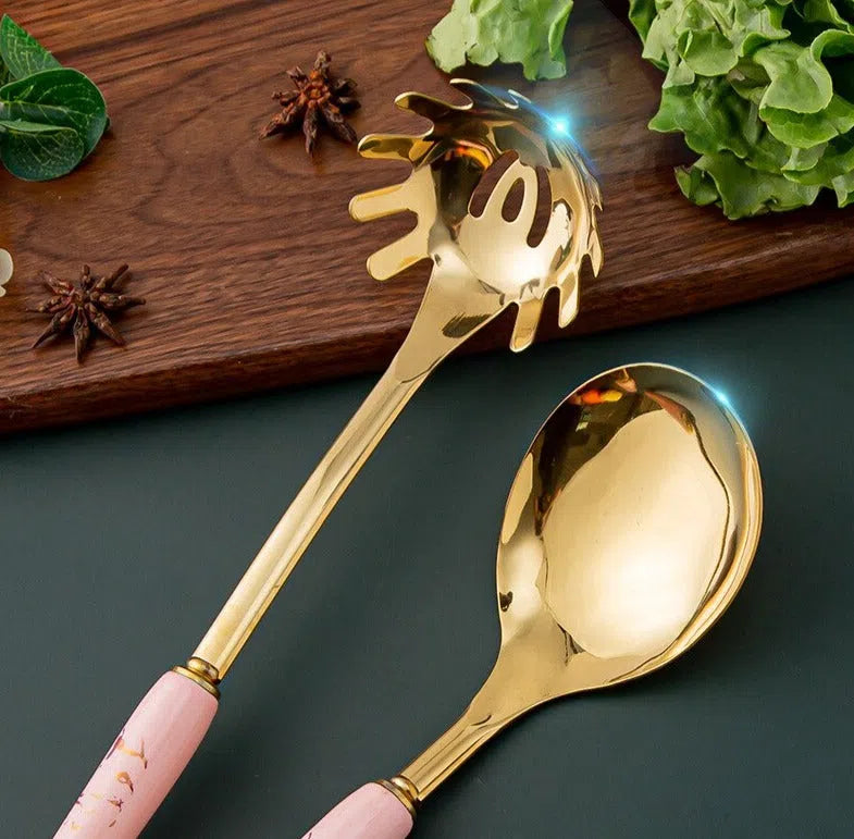 Conjunto de Utensílios de Cozinha em Aço Inoxidável com Cabo de Cerâmica - 7 Peças