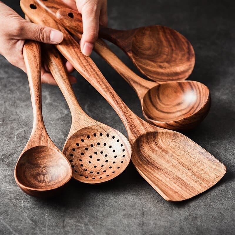 Conjunto de Utensílios de Cozinha em Madeira - 7 Peças