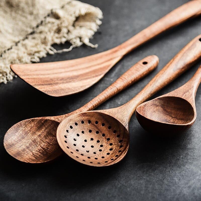 Conjunto de Utensílios de Cozinha em Madeira - 7 Peças