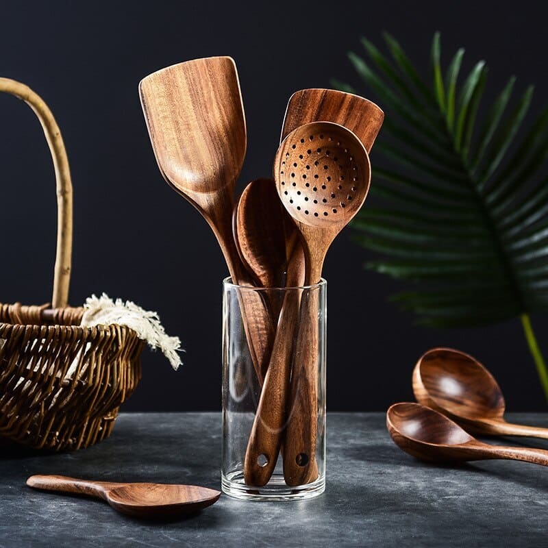 Conjunto de Utensílios de Cozinha em Madeira - 7 Peças