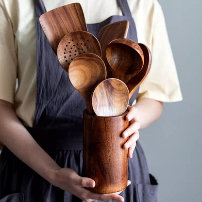 Conjunto de Utensílios de Cozinha em Madeira - 7 Peças