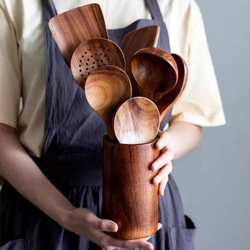 Conjunto de Utensílios de Cozinha em Madeira - 7 Peças
