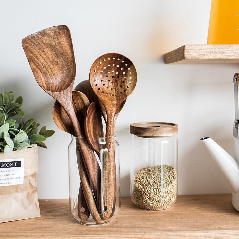 Conjunto de Utensílios de Cozinha em Madeira - 7 Peças