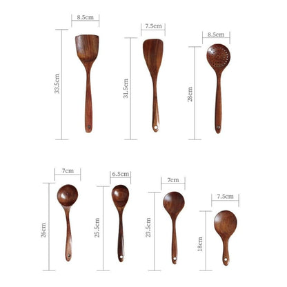 Conjunto de Utensílios de Cozinha em Madeira - 7 Peças