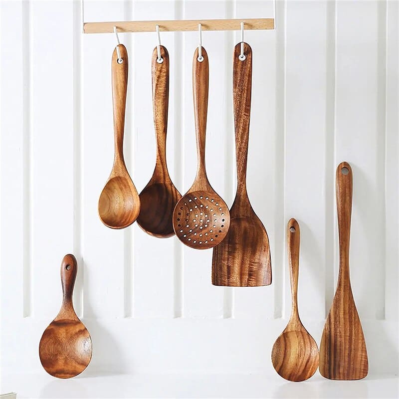 Conjunto de Utensílios de Cozinha em Madeira - 7 Peças