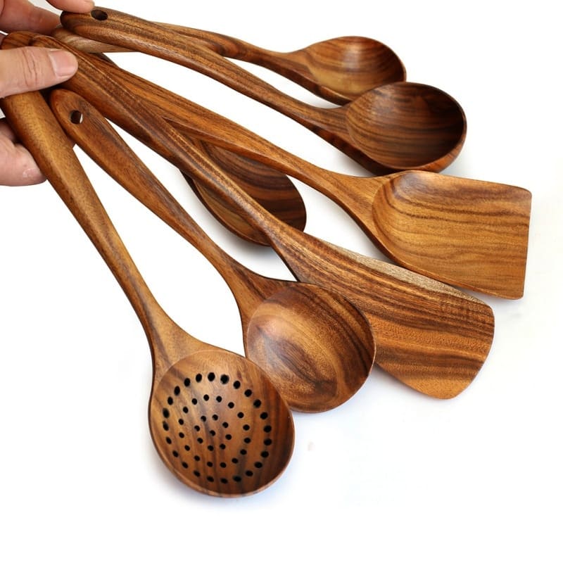 Conjunto de Utensílios de Cozinha em Madeira - 7 Peças
