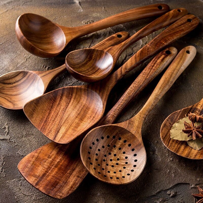 Conjunto de Utensílios de Cozinha em Madeira - 7 Peças