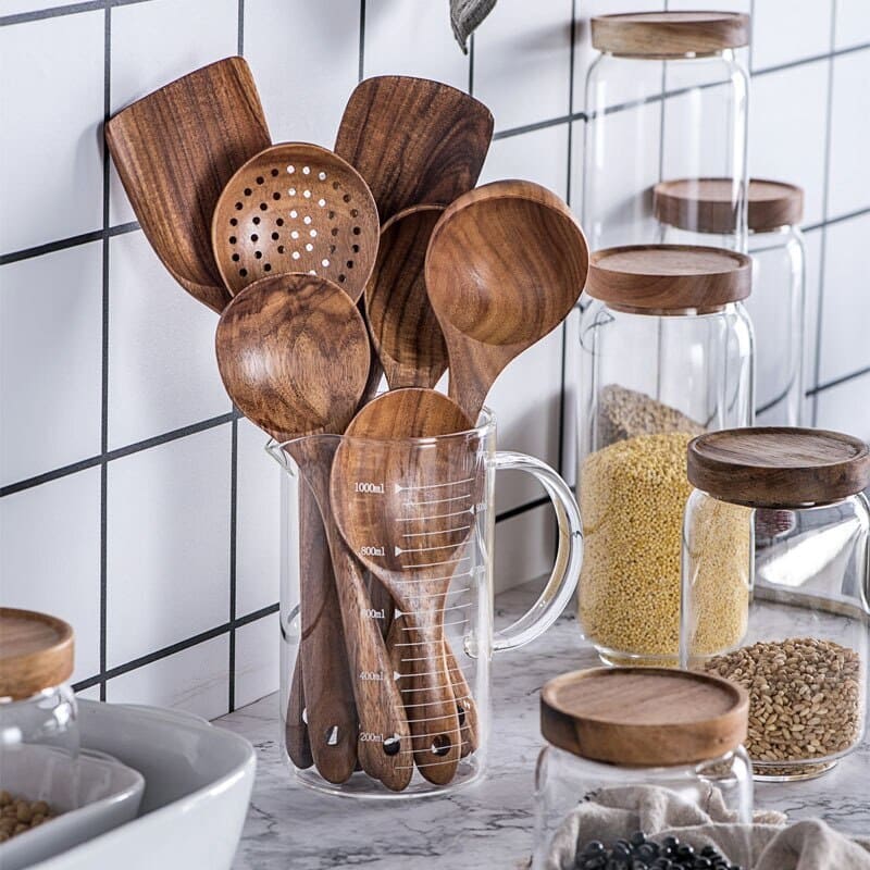 Conjunto de Utensílios de Cozinha em Madeira - 7 Peças