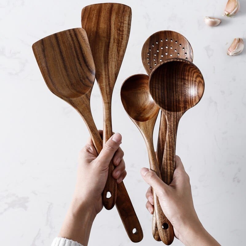 Conjunto de Utensílios de Cozinha em Madeira - 7 Peças
