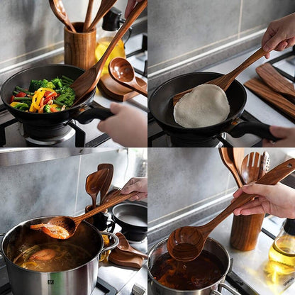 Conjunto de Utensílios de Cozinha em Madeira - 7 Peças