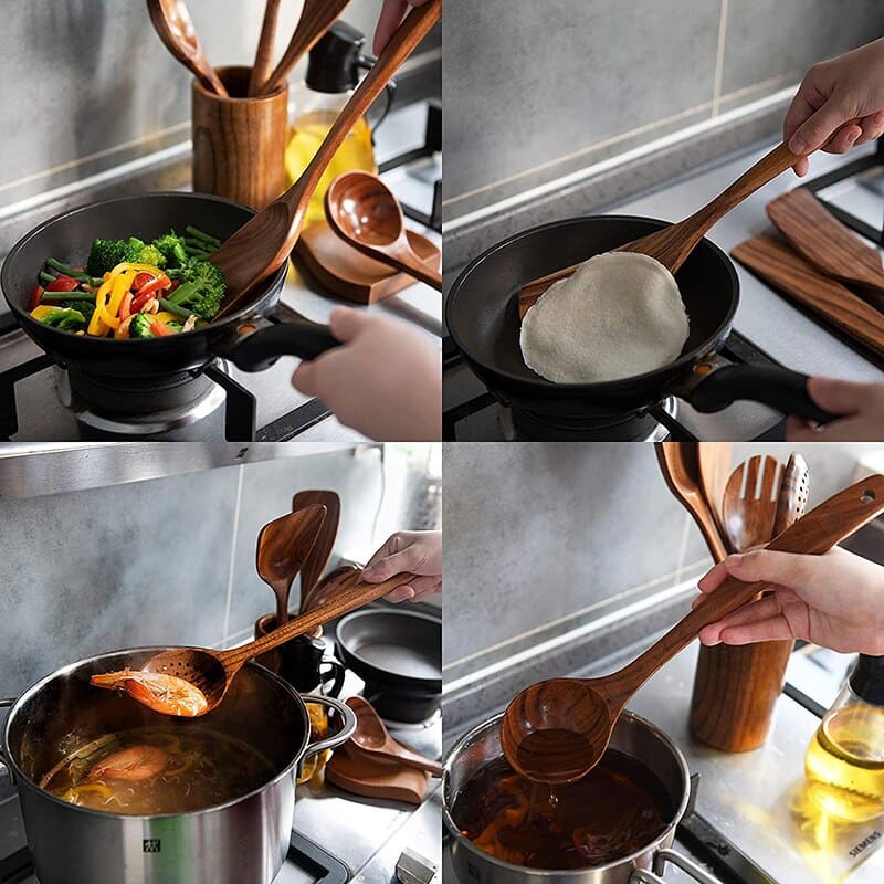 Conjunto de Utensílios de Cozinha em Madeira - 7 Peças