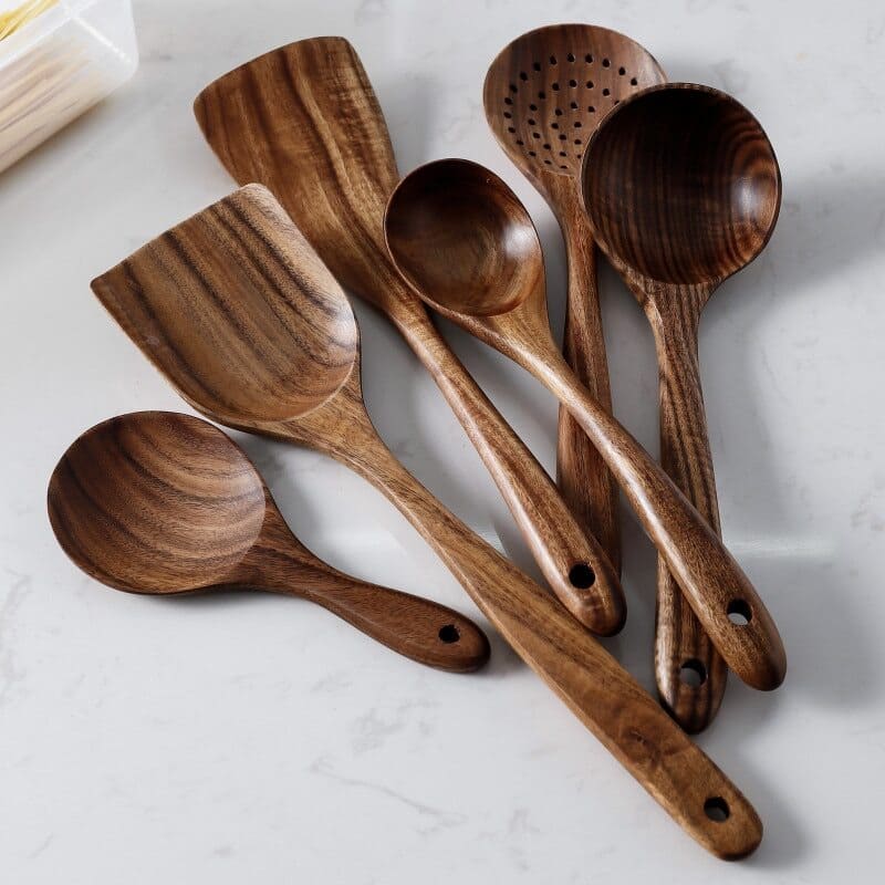 Conjunto de Utensílios de Cozinha em Madeira - 7 Peças