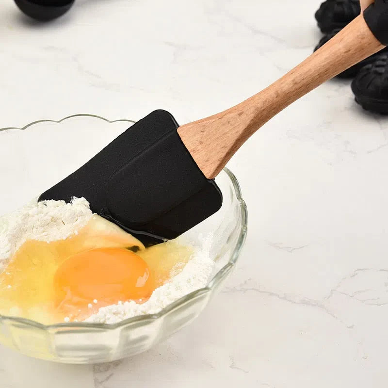 Conjunto de Utensílios de Cozinha em Silicone e Madeira de Carvalho - 11 Peças