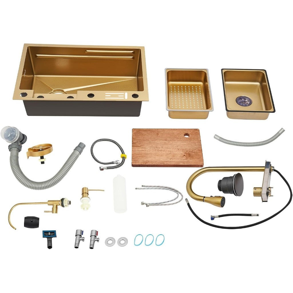 Cuba Pia Gourmet Quadrada 75x45cm em Aço Inoxidável 304 com Acessórios Completos para Cozinha