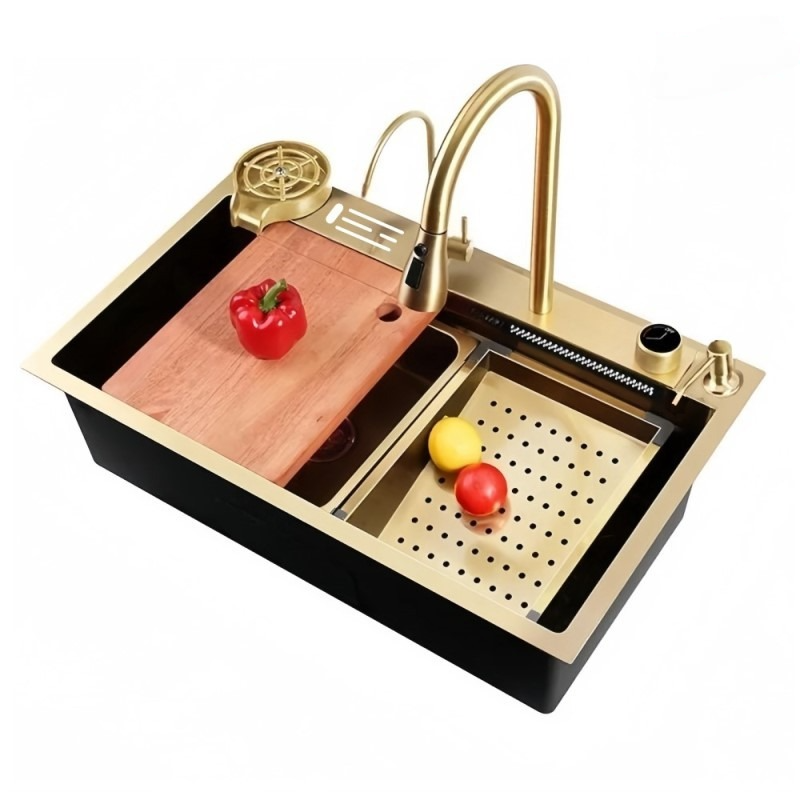 Cuba Pia Gourmet Quadrada 75x45cm em Aço Inoxidável 304 com Acessórios Completos para Cozinha