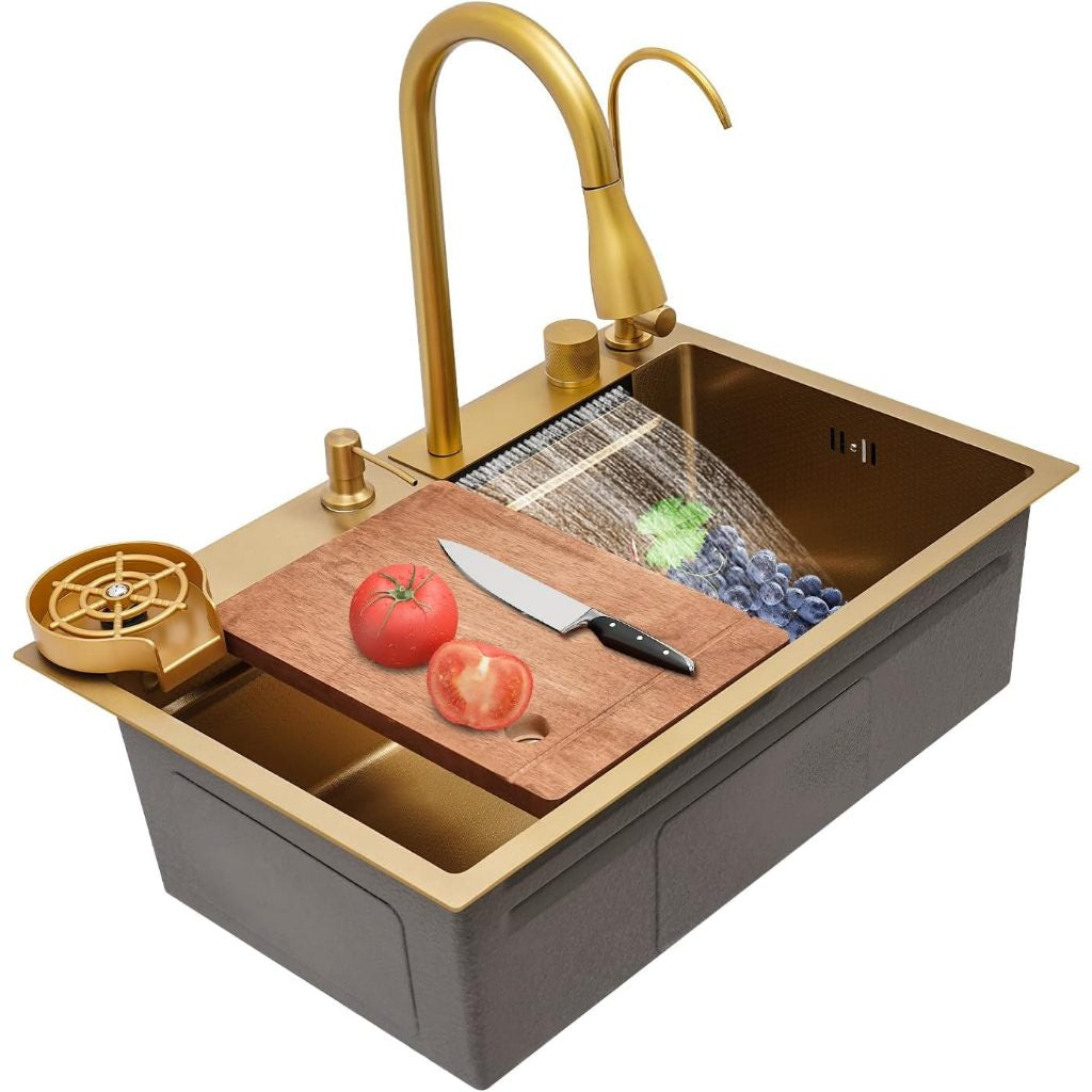 Cuba Pia Gourmet Quadrada 75x45cm em Aço Inoxidável 304 com Acessórios Completos para Cozinha