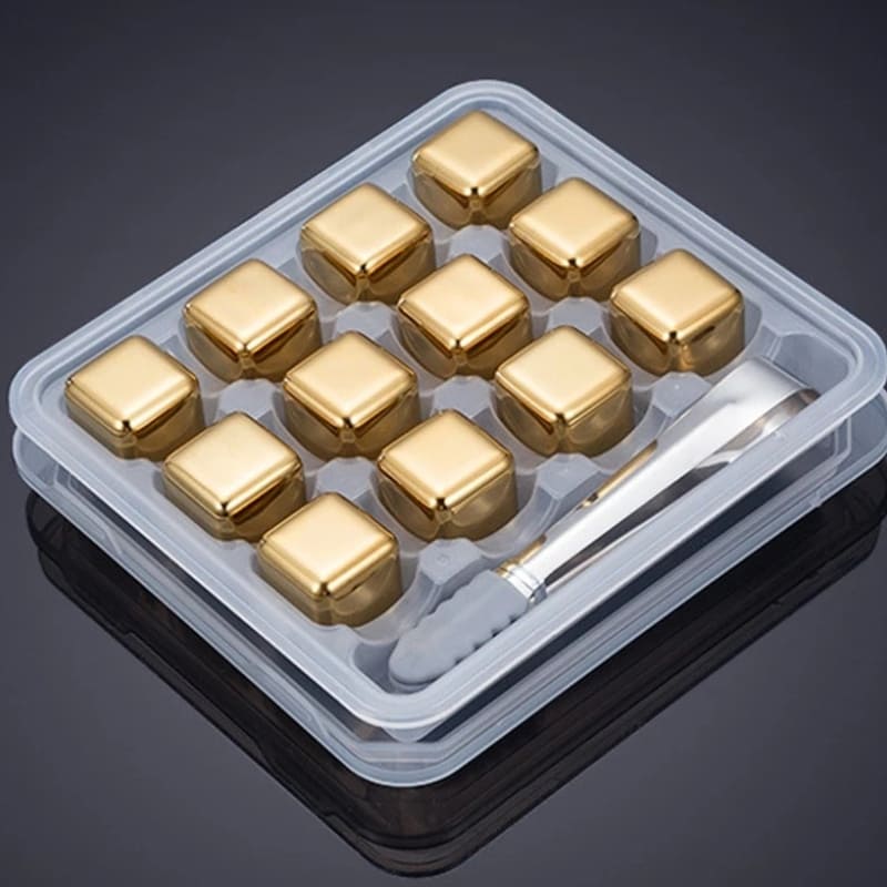Cubos de Gelo em Aço Inoxidável Dourado com Pegador