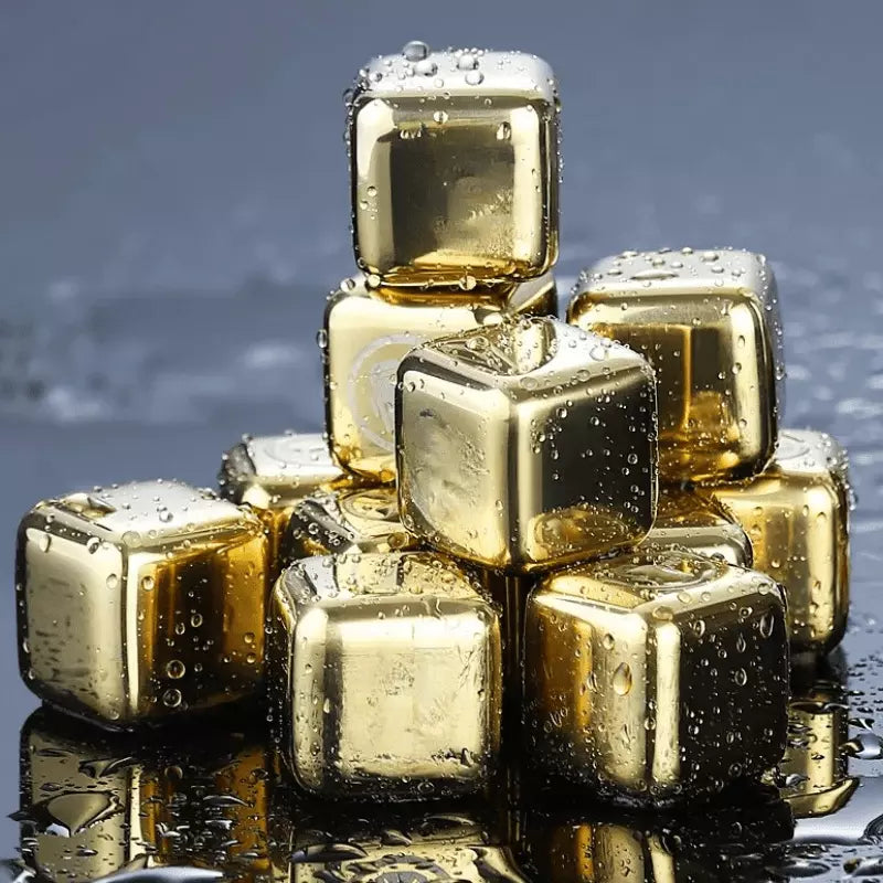 Cubos de Gelo em Aço Inoxidável Dourado com Pegador